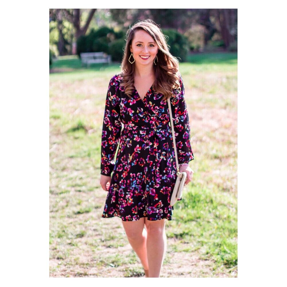 Yumi Kim Black Floral Wrap Mini Dress Sz.S